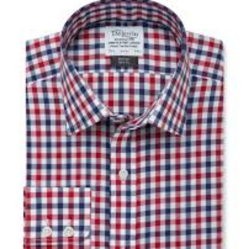 Non-Iron Slim Fit Navy Red Check Twill Shirt